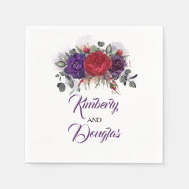 Burgundy Red and Eggplant Lila Blumenhochzeit Serviette