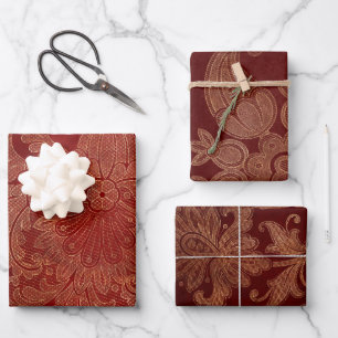 Burgundy Red and Gold Damask Geschenkpapier Set