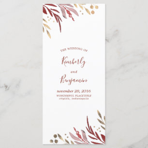 Burgundy Red and Gold Elegante Hochzeitsprogramme Programm