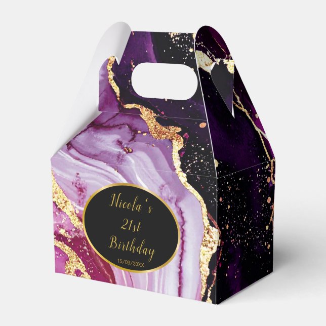 Burgundy Red and Gold Marble Agate Birthday Party Geschenkschachtel (Vorderseite)