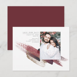 Burgundy Red and Gold Modernes Save the Date Foto