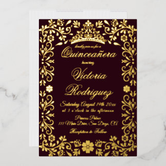 Burgundy Red and Gold Quinceañera Elegant  Folieneinladung