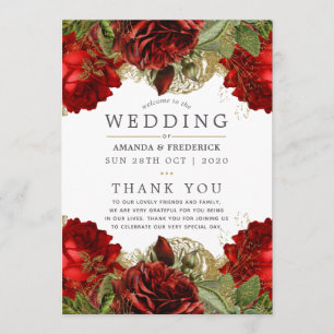 Burgundy Red and Gold Vintag Floral Wedding Programm