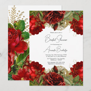 Burgundy Red and Gold Vintag Rose Brautparty Einladung
