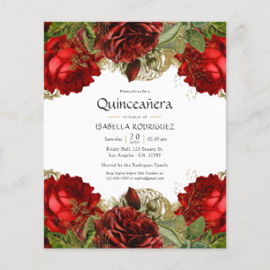 Burgundy Red and Gold Vintage Rose Quinceañera Flyer