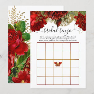 Burgundy Red and Gold Vintages Brautparty Bingo Einladung