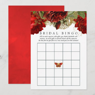 Burgundy Red and Gold Vintages Brautparty Bingo Einladung