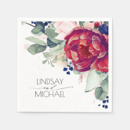 Burgundy Red and Navy Blue Floral Elegant Serviette