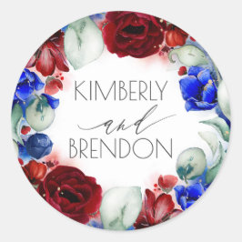 Burgundy Red and Navy Blue Floral Wreath Boho Chic Runder Aufkleber