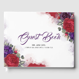 Burgundy Red and Plum Lila Floral Wedding Gästebuch