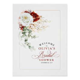 Burgundy Red and White Chic Bridal Shower Welcome Poster