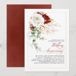 Burgundy Red and White Floral Wedding Anniversary Einladung