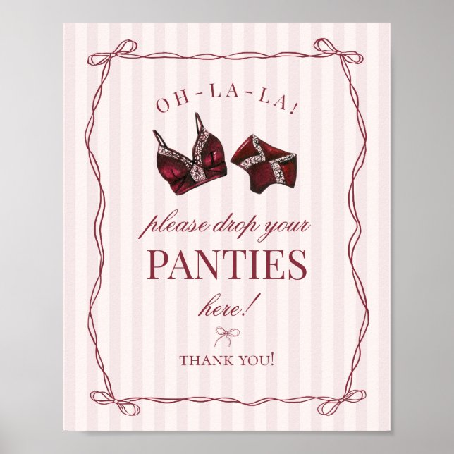 Burgundy Red Bachelorette Panties Please Sign Poster (Vorne)