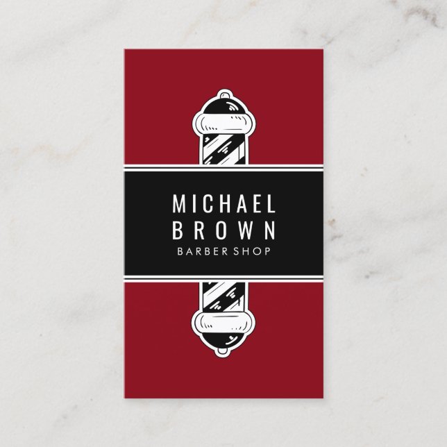 Burgundy Red Barber Pole Männer Haarstyling Visitenkarte (Vorderseite)