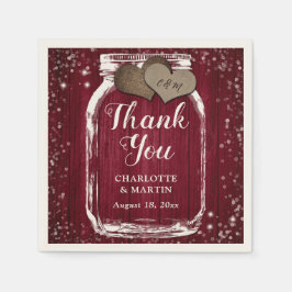 Burgundy Red Barn Wood Mason Jar Danke Hochzeit Serviette