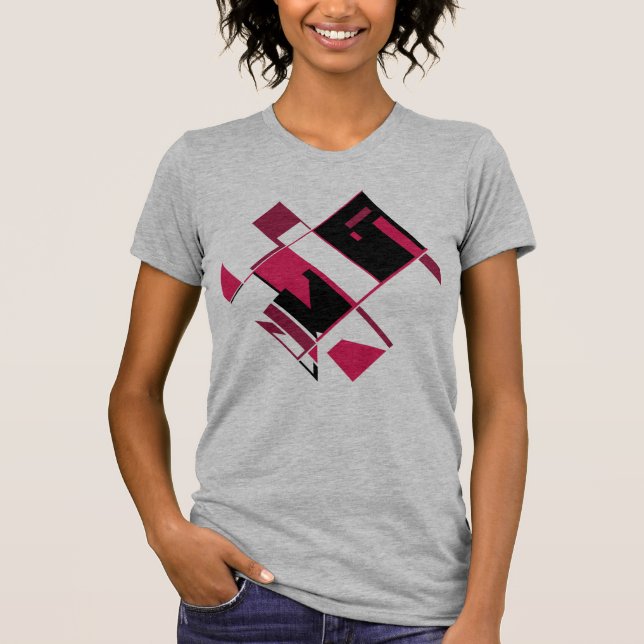 Burgundy Red Black Abstrakt Geometric MCM Look T-Shirt (Vorderseite)