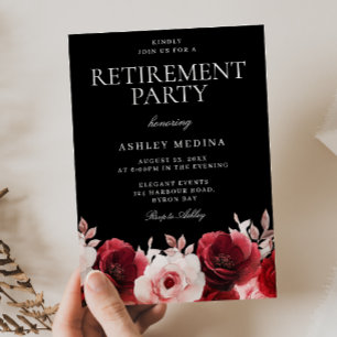 Burgundy Red Black Enchanted Rose Retirement Party Einladung