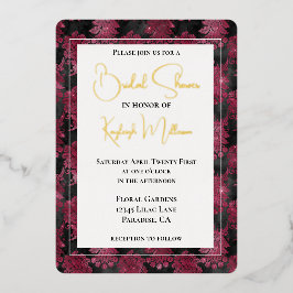 Burgundy Red Black Floral Brautparty Folieneinladung