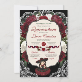 Burgundy Red Black Floral Elegantes Ambiente Einladung