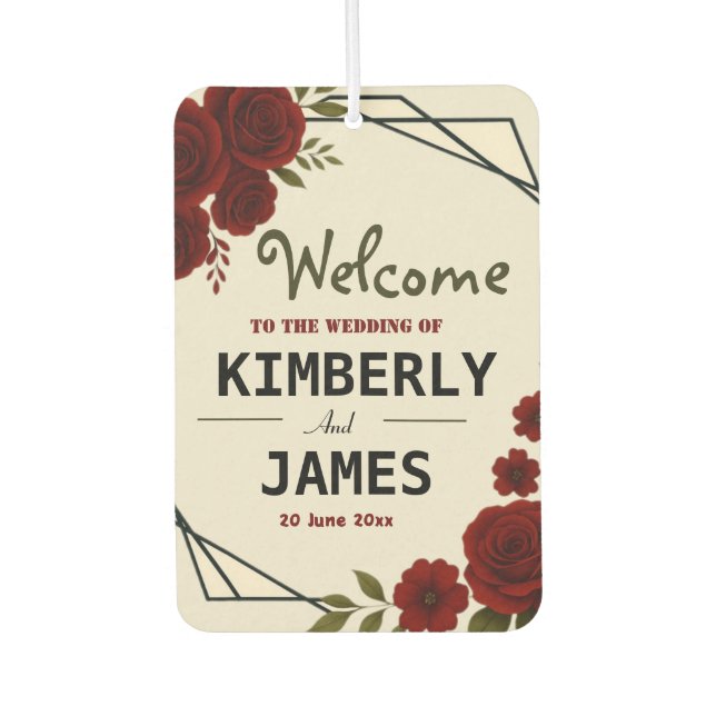 Burgundy Red & Black Geometric Wedding Modern  Autolufterfrischer (Vorderseite)