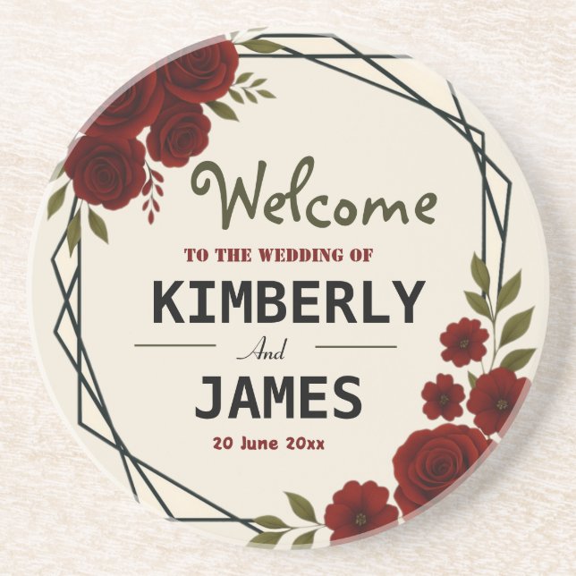 Burgundy Red & Black Geometric Wedding Modern  Getränkeuntersetzer (Vorne)