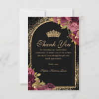 Burgundy Red Black Gold Glitzer Floral Quinceanera