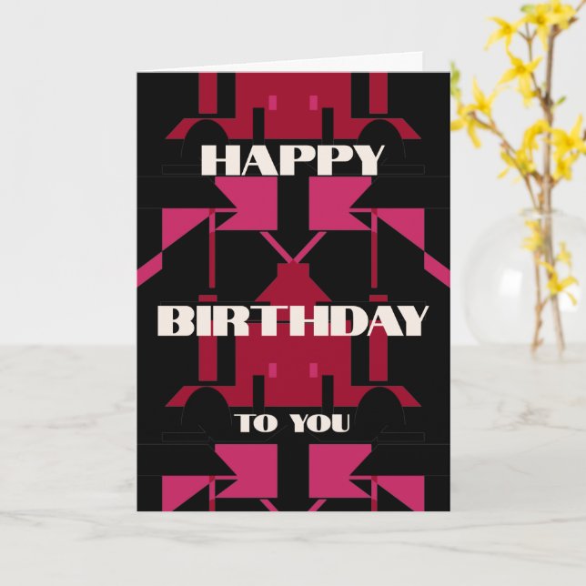 Burgundy Red Black Symmetrie Abstrakter Geburtstag Karte (Gelbe Blume)