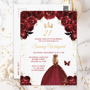 Burgundy Red Blonde Hair Princess Birthday Party Postkarte