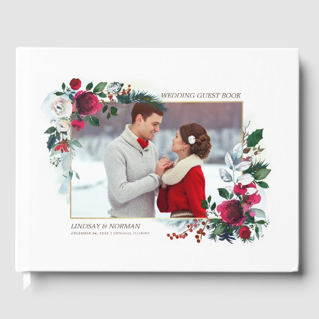 Burgundy Red Bloom | Hochzeit von Fotos Gästebuch (Vorderseite)