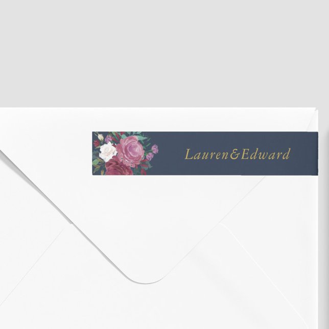 Burgundy Red Blooms Boho Wedding Rücksendeadresse (Von Creator hochgeladen)