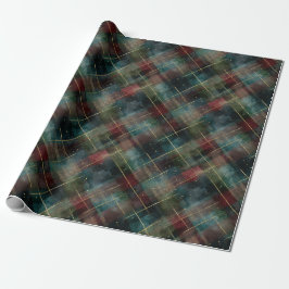 Burgundy Red Blue Green Gold Plaid Christmas Geschenkpapier