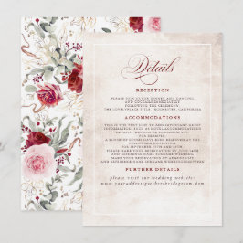Burgundy Red Blume Elegant Boho Hochzeitdetails Begleitkarte