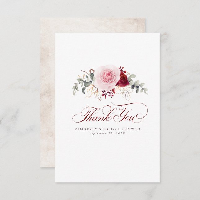 Burgundy Red Blume Elegant Little Vielen Dank Dankeskarte (Vorne/Hinten)