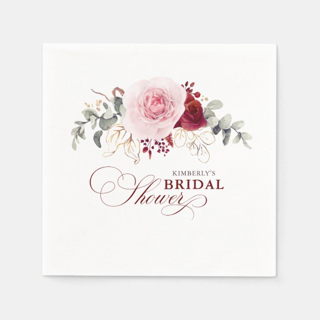 Burgundy Red Blume Elegante Boho Jedes Party Serviette (Vorderseite)