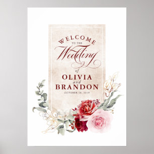 Burgundy Red Blume Elegantes Hochzeitsszenario Poster