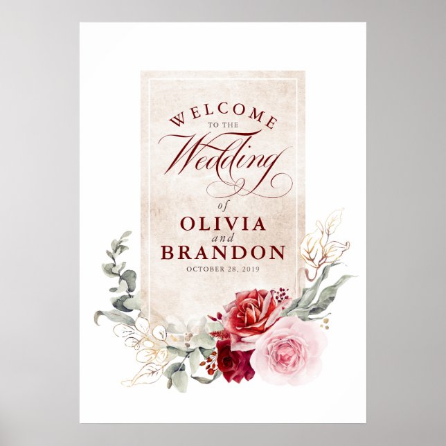 Burgundy Red Blume Elegantes Hochzeitsszenario Poster (Vorne)