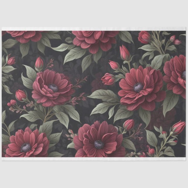Burgundy Red Blume Gothic Decoupage Seidenpapier (Vorderseite)