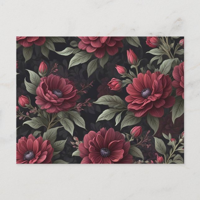 Burgundy Red Blume Gothic Postkarte (Vorderseite)