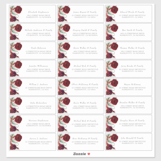 Burgundy Red Blume Guest Name Labels (Blatt)