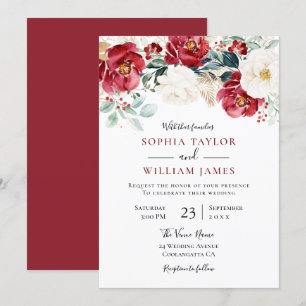 Burgundy Red Blume Holiday Wedding Einladung