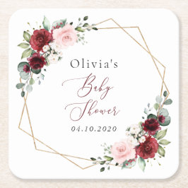 Burgundy Red Blume, Rosa Blume, Babydusche Rechteckiger Pappuntersetzer