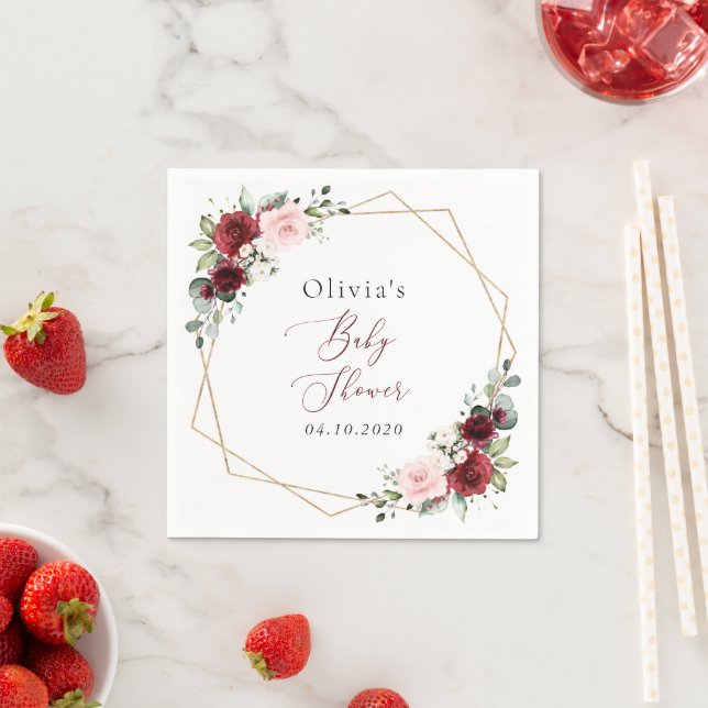 Burgundy Red Blume, Rosa Blume, Babydusche Serviette (Beispiel)