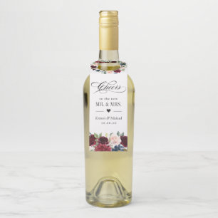 Burgundy Red Blush Bloral Blue Wedding Cheers Flaschenanhänger