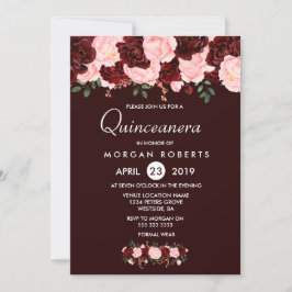 Burgundy Red Blush Blume Quinceanera laden Einladung