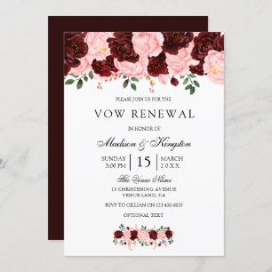 Burgundy Red Blush Blume Vow Renewal Einladung