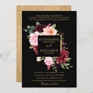 Burgundy Red Blush Floral Rustic Boho Wedding Einladung