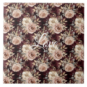 Burgundy Red Blush Floral Wedding Fliese