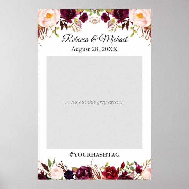 Burgundy Red Blush Floral Wedding Foto Prop Poster (Vorne)