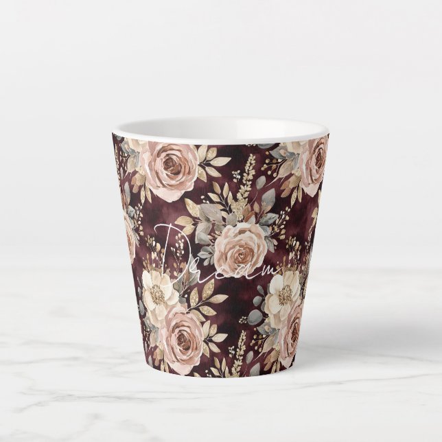 Burgundy Red Blush Floral Wedding Milchtasse (Vorderseite)