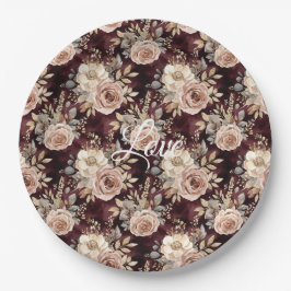 Burgundy Red Blush Floral Wedding Pappteller